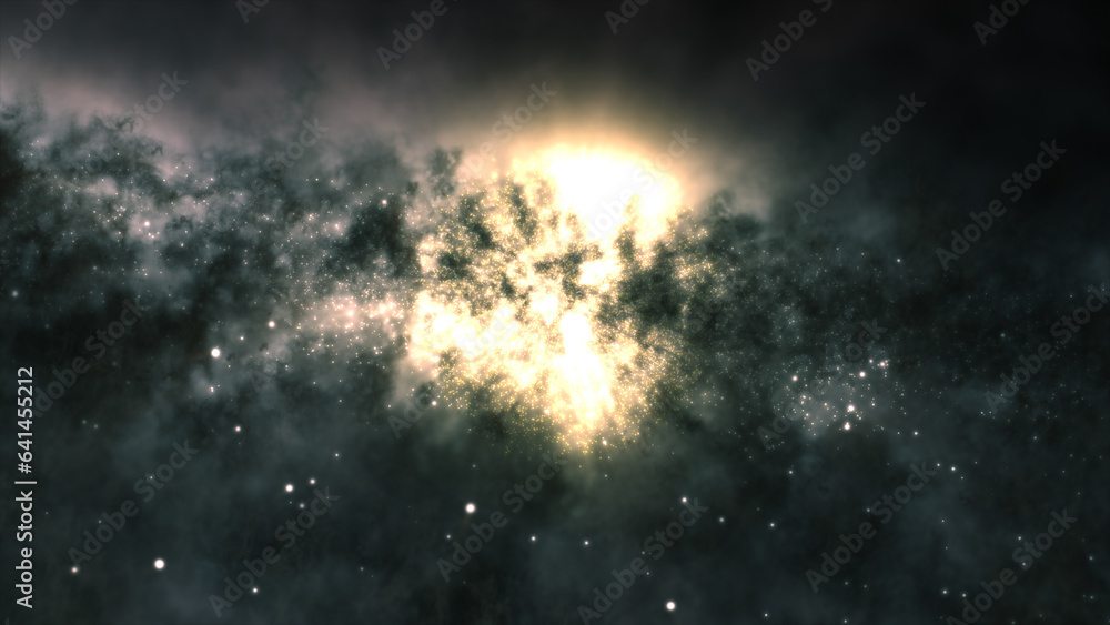 Naklejka premium 3D rendering of a bright galaxy consisting of nebulae and star clusters