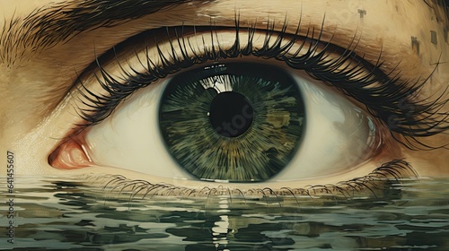 Green eye in clear water