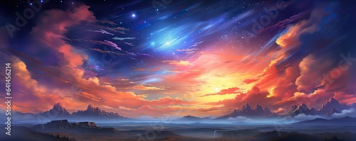 Anime night sky with stars above 