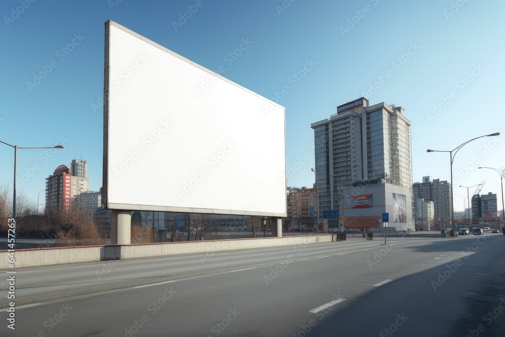 Big empty billboard in big city, empty billboard with copy space for text or content, empty billboard mockup in big city. Place for advertising.