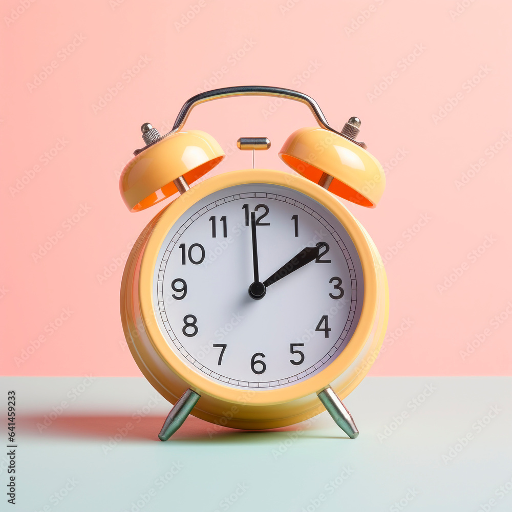 Bright alarm clock on a gray background. switching the hands of the clock to winter time. switching the clock hands to daylight saving time. Bright alarm clock on a gray background. switching the hands of the clock to winter time. switching the clock hands to daylight saving time.