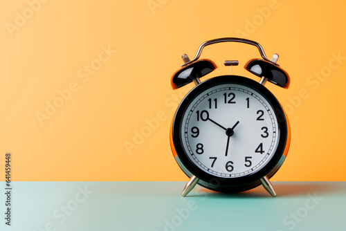 Black alarm clock on a bright background. switching the hands of the clock to winter time. switching the clock hands to daylight saving time.