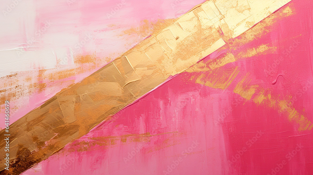 Paintbrush Stroke Background in Pink & Gold Created with Generative AI Technology - obrazy, fototapety, plakaty 