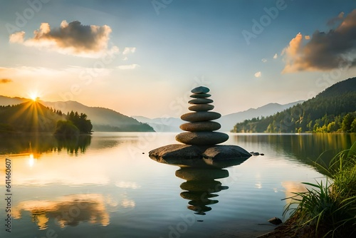 zen stones on lake