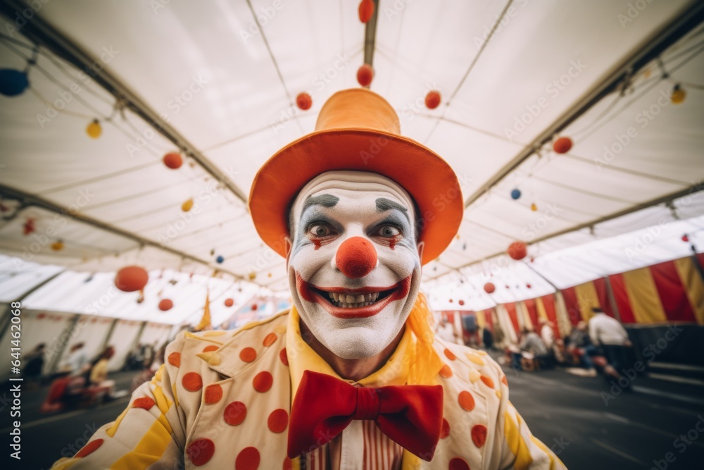 © Yuliia - Portrait happy joyful smiling laughing clown circus jester joker man guy male fun happiness carnival make-up red nose actor charismatic face humor playful entertainer comedian artist looking at camera © Yuliia - Portrait happy joyful smiling laughing clown circus jester joker man guy male fun happiness carnival make-up red nose actor charismatic face humor playful entertainer comedian artist looking at camera
