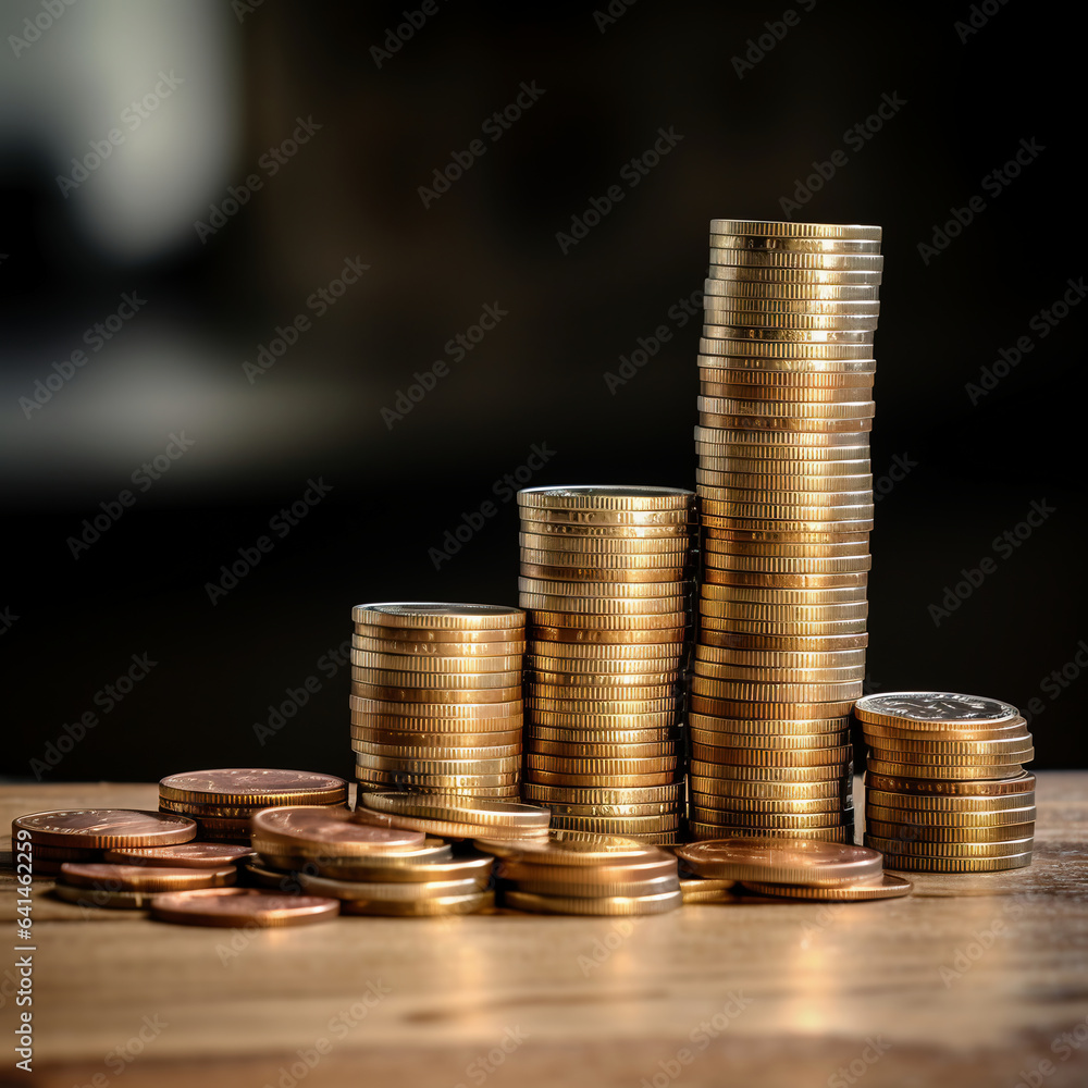 Stacks of coins on dark background, business and finance concept. Stacks of coins on dark background, business and finance concept.