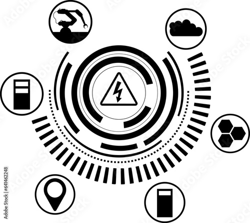 Vektor Symbole Energiespeicher: Industrie Roboter -  Industrial AI - Automation und Vernetzung IoT