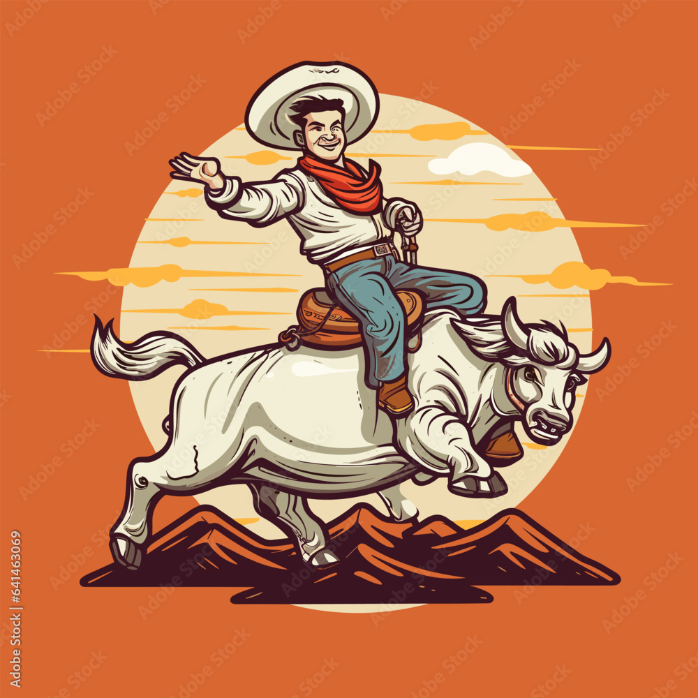 Cowboy riding a bull. Rodeo. Cowboy riding a bull hand-drawn comic illustration. Vector doodle style cartoon illustration Cowboy riding a bull. Rodeo. Cowboy riding a bull hand-drawn comic illustration. Vector doodle style cartoon illustration
