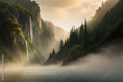 waterfall in the mountains photo