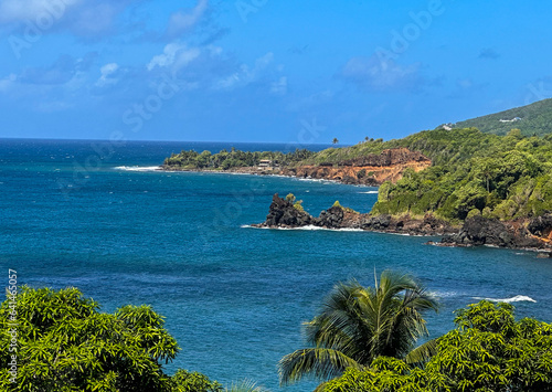 Fototapeta Les côtes de Trois-Rivières en Guadeloupe offrent des plages de sable noir, des falaises abruptes et des baies paisibles