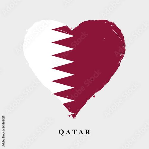 Vector Qatar flag in heart shape with grunge texture. Heart shaped flag in grungy vintage style. Beautiful design country flag of Qatar for banner, poster, sticker, print. Vector illustration