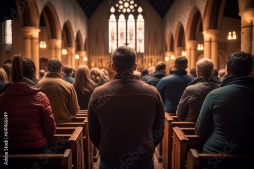 serene moment of devotion in church, Generative AI