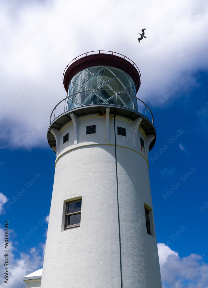 Detail of the lens and light of the Kilauae Lighthouse on the point on north coast of Kauai