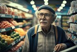 Old man posing at his small grocery store