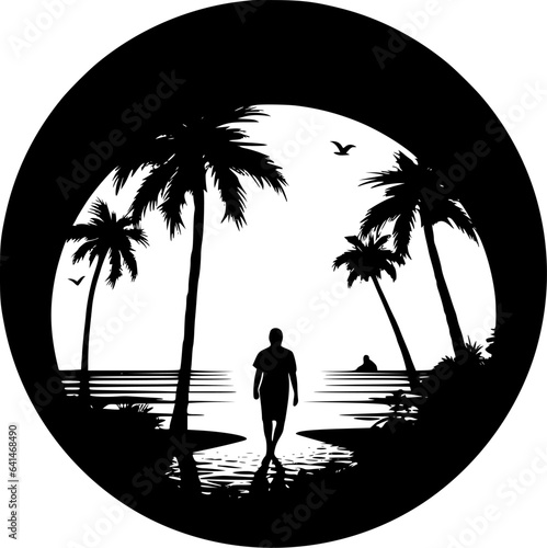 Beach | Black and White Vector illustration