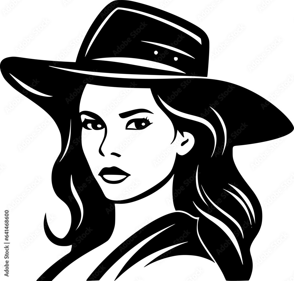 Cowgirl | Black and White Vector illustration Cowgirl | Black and White Vector illustration