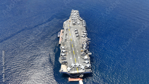 Stampa su tela Aerial drone photo of latest technology USS Gerald R