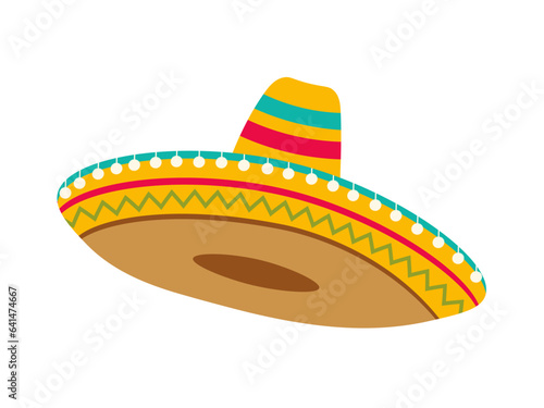 Mexican sombrero for festive card. Bright hat vector illustration in flat style