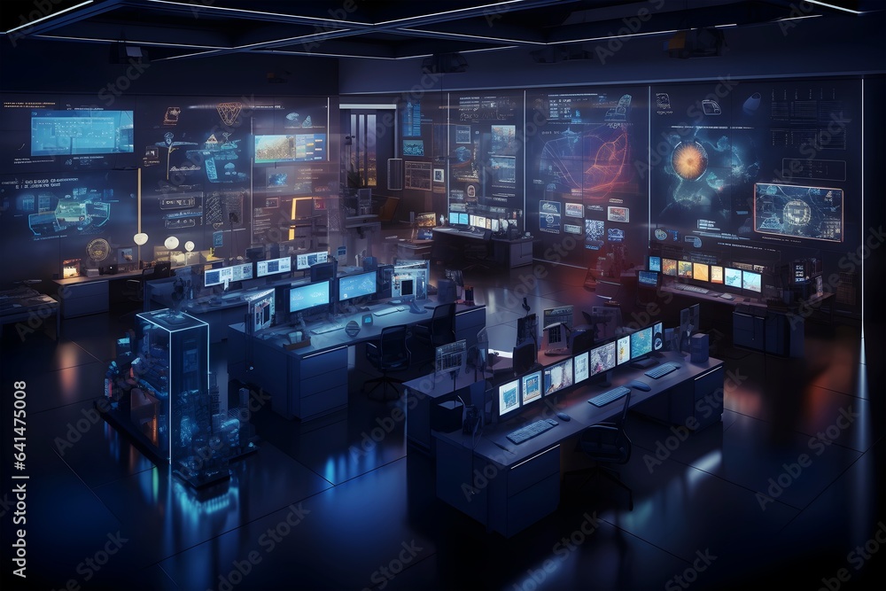 Sci fi tech control room, Generative AI illustrations