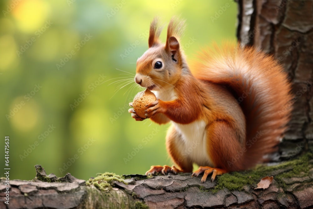 Small squirrel nibbling nut outdoors. Small squirrel nibbling nut outdoors.