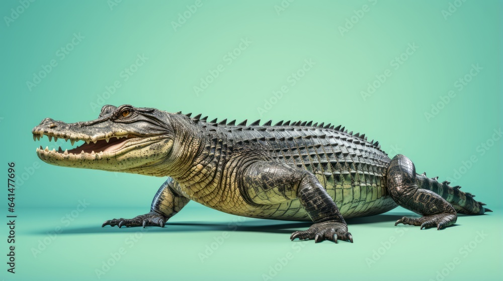 Fototapeta premium American Alligator resting on a vibrant green landscape