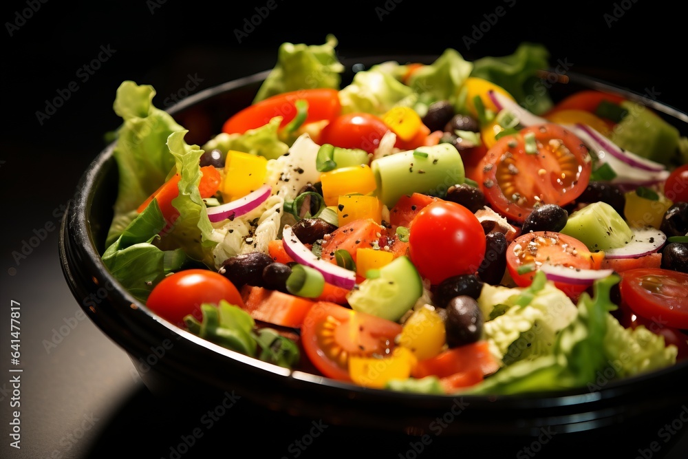 Savory greens and vibrant veggies in a delicious salad bowl, Generative AI