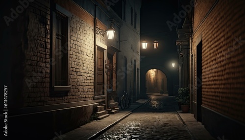 Dark Alley at Night: Eerie Haze and Mysterious Light