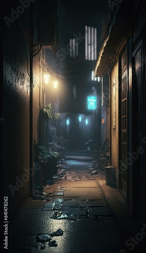 Dark Alley at Night: Eerie Haze and Mysterious Light