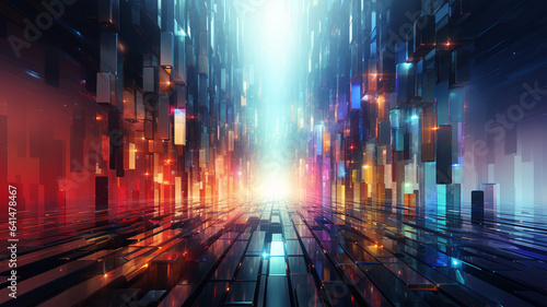 City of Illusion  A Glitch-Infused Rainbow Metropolis Street Echoes the Infinite