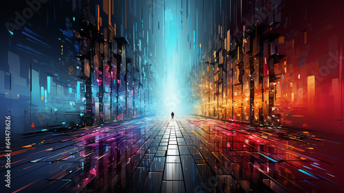 Spectrum of the City: A Glitch-Infused Rainbow Metropolis Street Speaks of Infinite Beauty