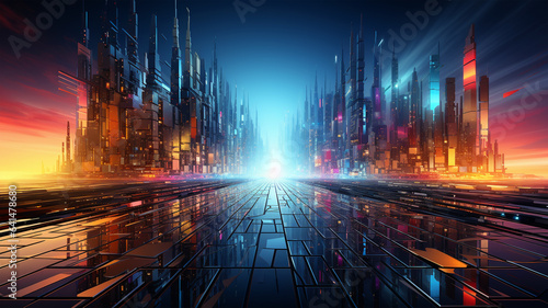 Ethereal Cityscape: Metropolis Street's Rainbow Glitch Offers a Glimpse into Infinite Realms © HelgaQ