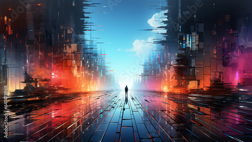 City of Eternity: Metropolis Street's Glitchy Rainbow Abstract Hints at Infinity's Secrets