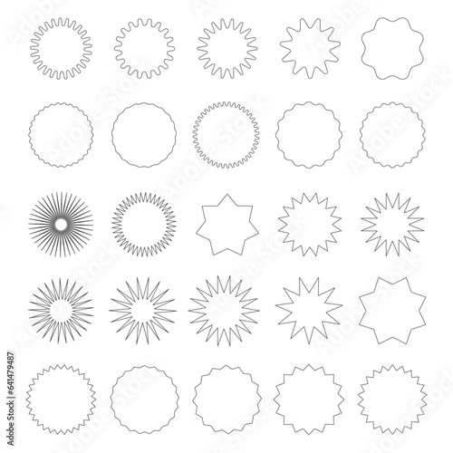 Jagged flame set outline style. Easily editable line art design. Vector stock illustration.