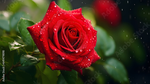 rose flower on blurred greenery tree background