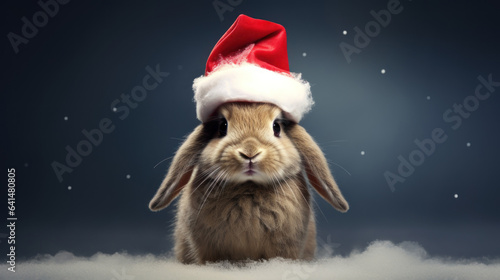 Süßer Hase mit Weihnachtsmütze. © Fotosphaere