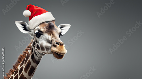 Süße Giraffe mit Weihnachtsmütze.