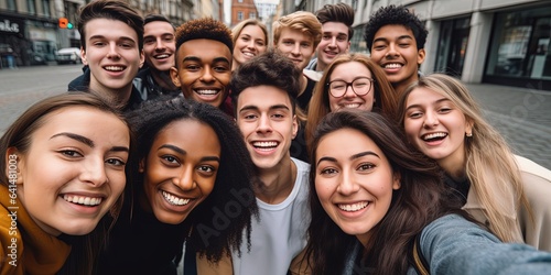 Joyful Unity Young Multicultural Friends Capture Heartwarming Selfie, Generative AI