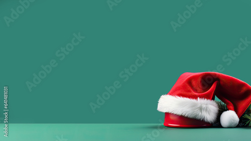 Weihnachtsmütze auf grünem Hintergrund