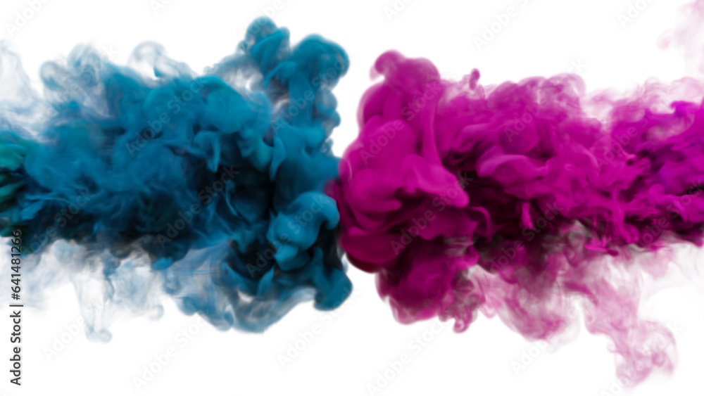 Fototapeta premium blue and pink smoke collision on white background. blue ink and pink ink in water. pink and blue background. mix of blue and pink ink in water.