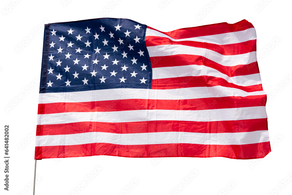 Obraz premium Large USA flag flying. Isolated over white background