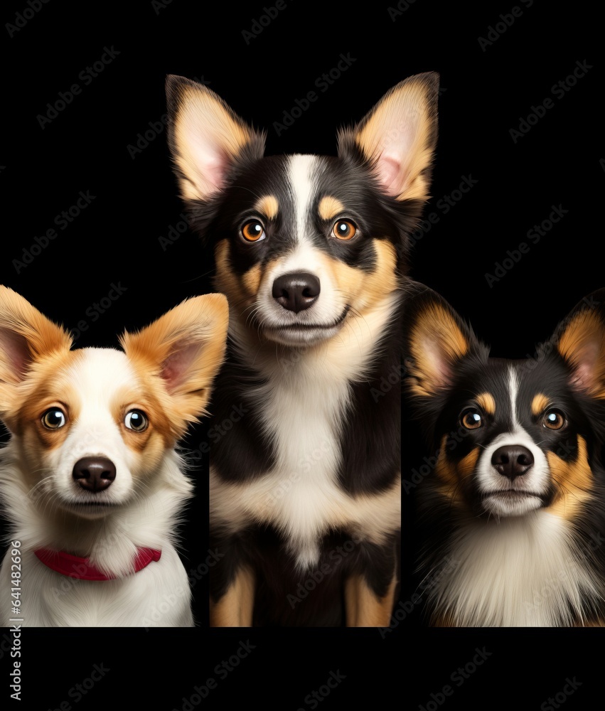 Three dogs sitting together