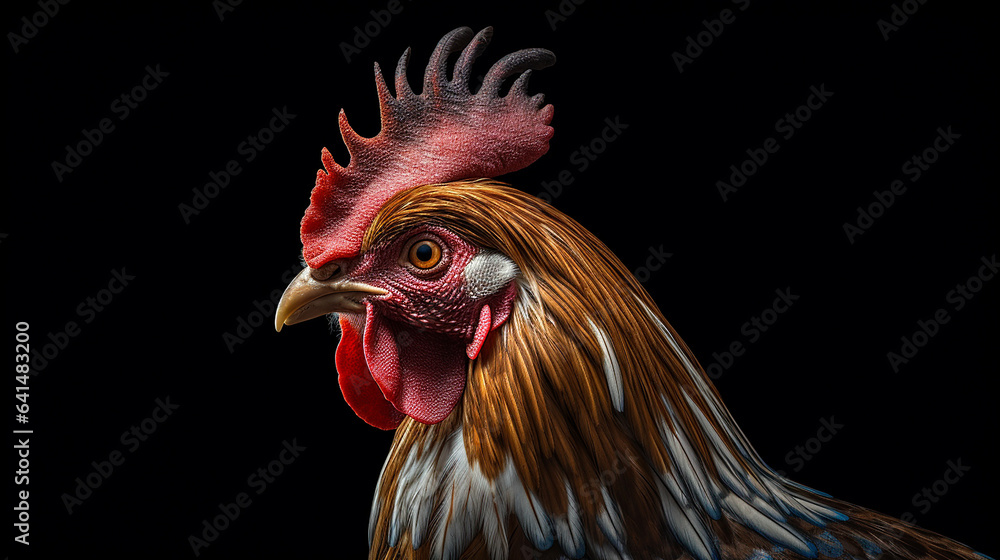 rooster closeup with dark background generative ai