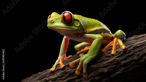 Close-up shot of red eye tree frog with dark background generative ai