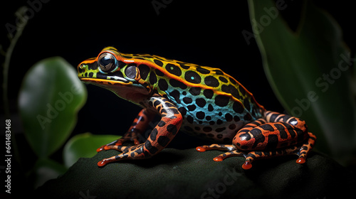 Close-up shot of Ranitomeya amazonica with dark background generative ai