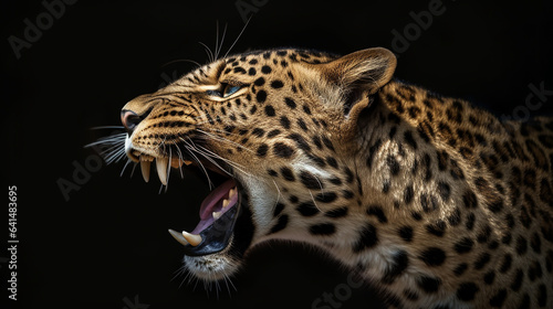 Close-up head shot of jaguar with dark background generative ai