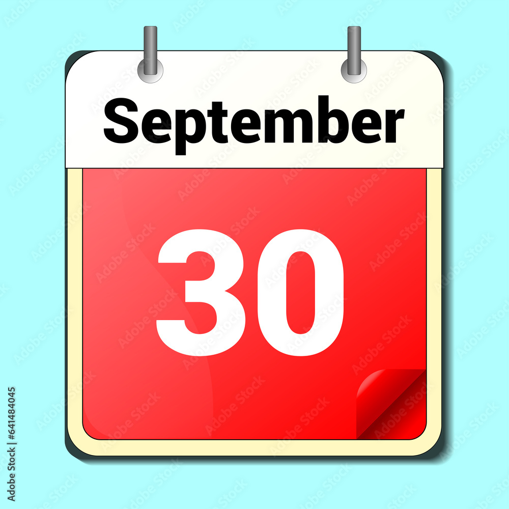 day on the calendar, vector image format, September 30 day on the calendar, vector image format, September 30