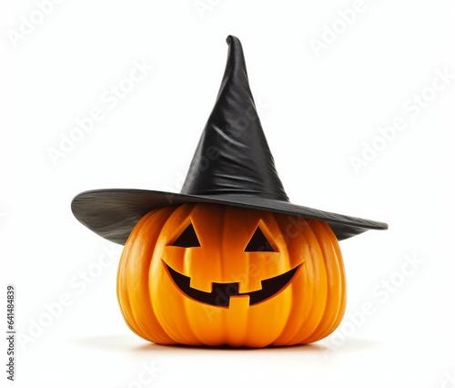 A pumpkin with a witch's hat on top, perfect for Halloween decorations