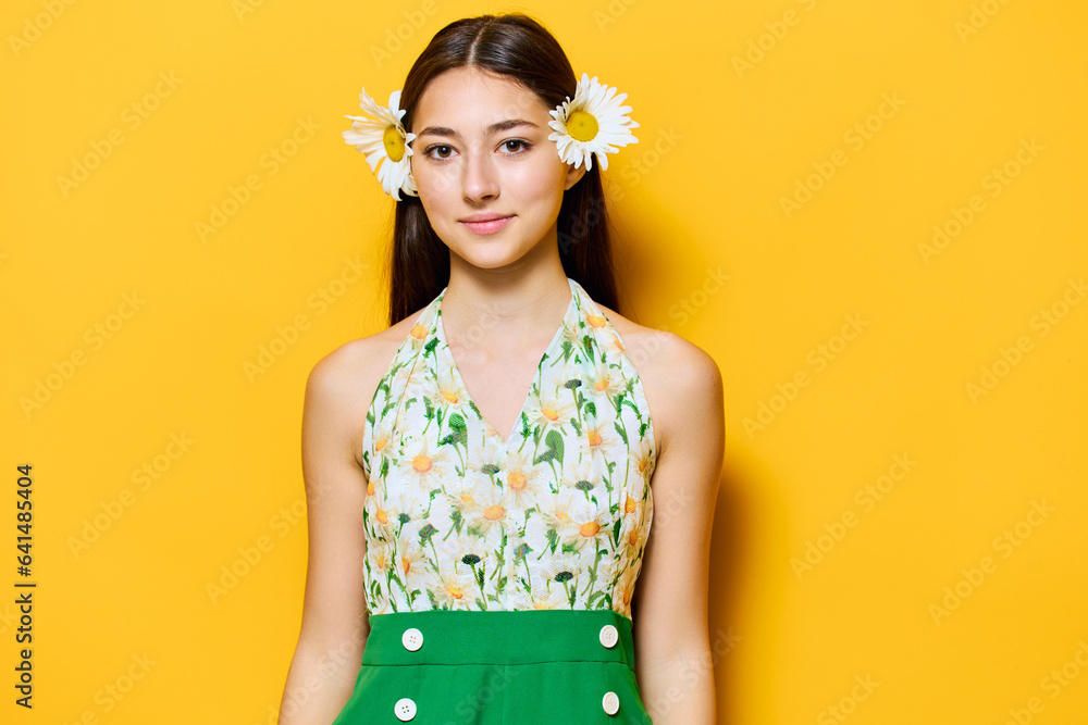style woman flower yellow stylish fashion camomile young beautiful happy glamour style woman flower yellow stylish fashion camomile young beautiful happy glamour