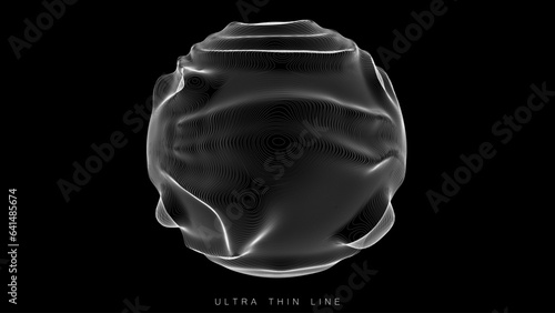 Ultra thin line fluid geometry. Dynamic vector distorted spheres.