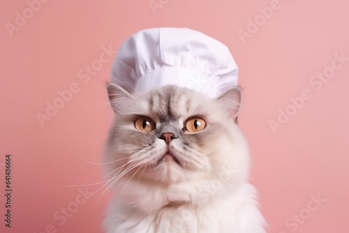 Photo portrait of happy cute cat dressed as chef 